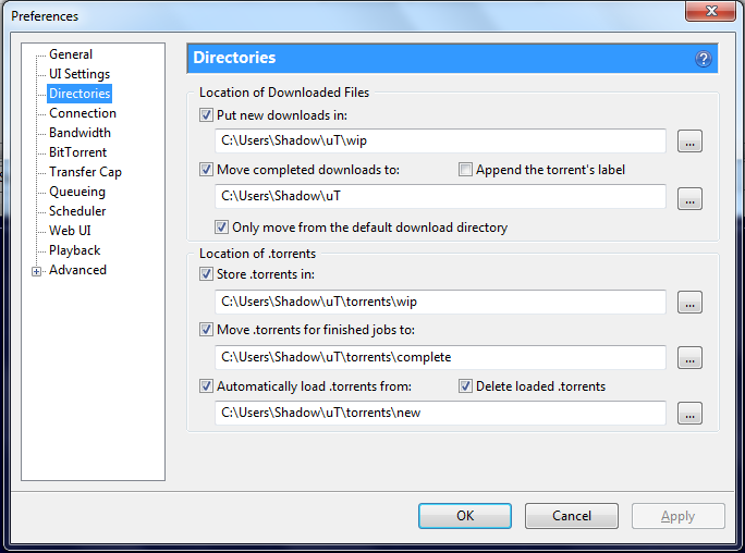 Utorrent default folder